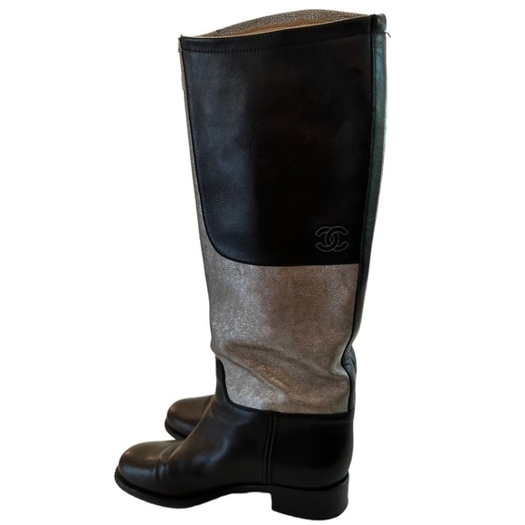 Chanel Black and Silver Logo Tall Boots - Picture 1 of 15